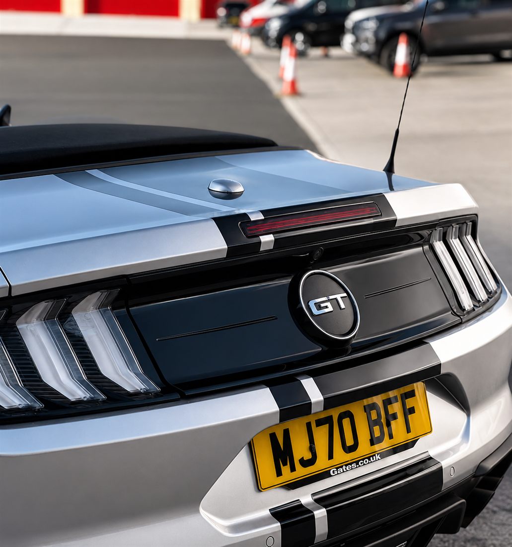 Ford Mustang GT in silver with black racing stripes — Concept Vehicle Studio